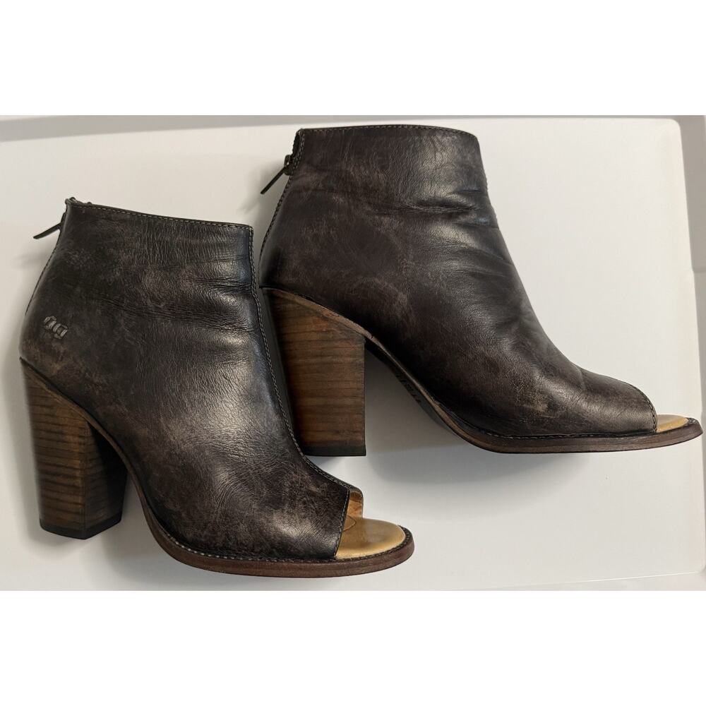 BED STU Onset Booties Women US 9 1/2Grey Distressed Leather Open Toe Ankle Boots